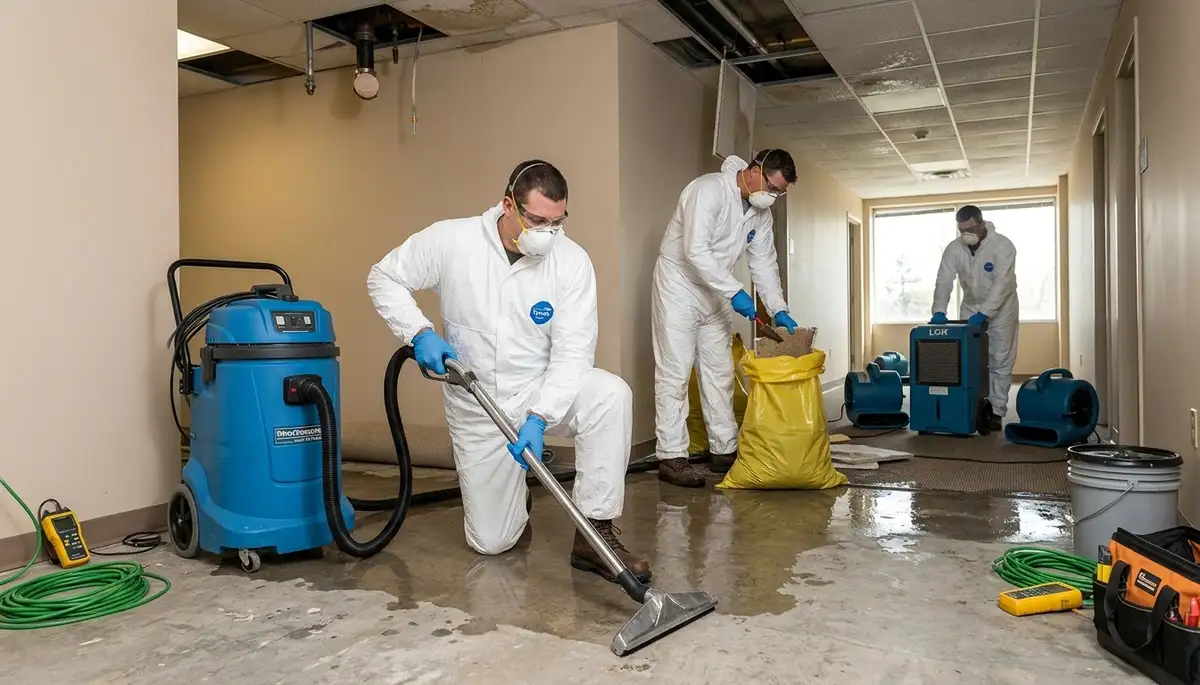 Norfolk, VA water damage team cleaning up burst pipe water in a home