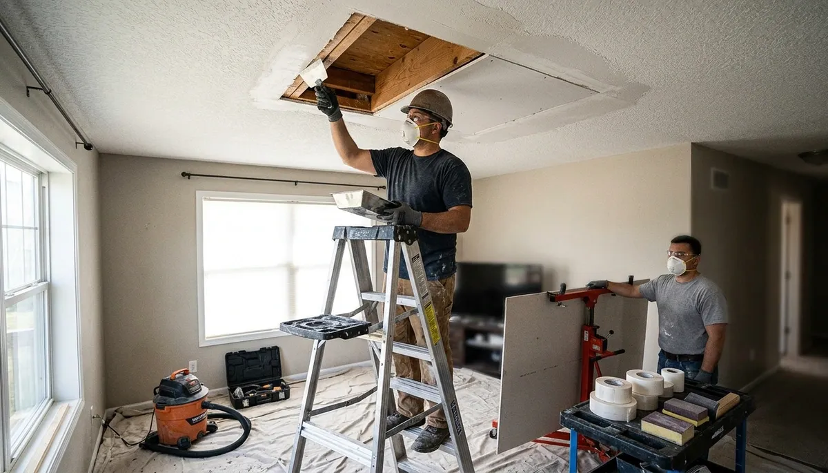 Ceiling water damage repair in Norfolk, VA home by water damage restoration specialists