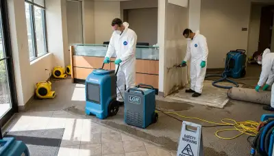 Commercial water damage restoration team in Norfolk, VA repairing storm flood damage in a business property