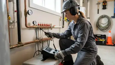 Leak detection technician inspecting Norfolk, VA home for hidden water damage and pipe leaks