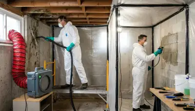Norfolk, VA water damage team inspecting mold removal in a home for fast moisture restoration