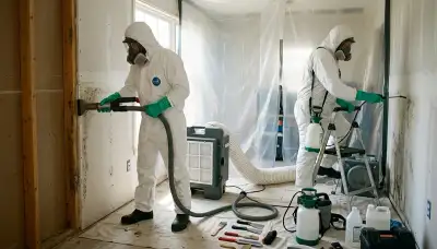 Mold removal technician inspecting moisture damage in Norfolk, VA home