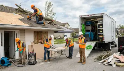 Norfolk, VA storm damage restoration team repairing flood damage in a coastal home