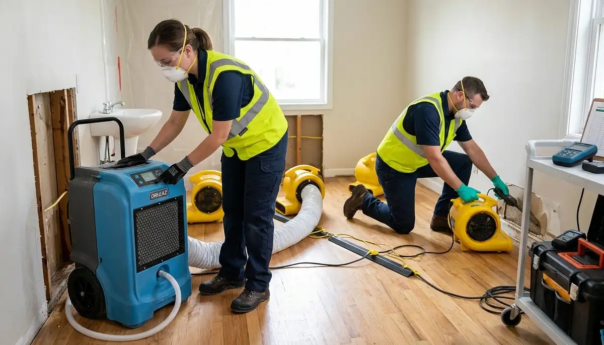 Structural drying equipment removing hidden moisture in a Norfolk, VA home after water damage
