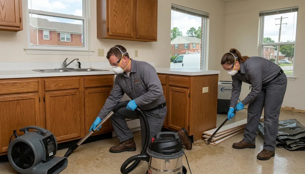 Water damage restoration team in Norfolk, VA inspecting property for water damage cleanup