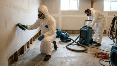 Water damage restoration crew drying a Norfolk, VA home after flooding
