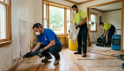 Water damage restoration team in Norfolk, VA inspecting a flooded property and starting cleanup