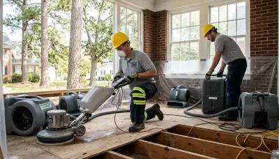 Norfolk VA water damage restoration team inspecting flood damage in a home