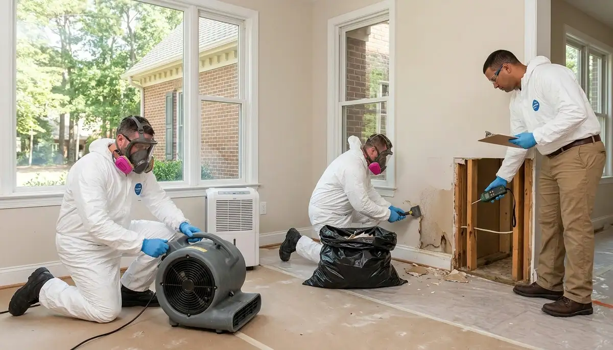 Water damage restoration team in Norfolk, VA removing water and drying a damaged property