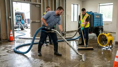 Water extraction crew removing standing water in Norfolk, VA home after flooding